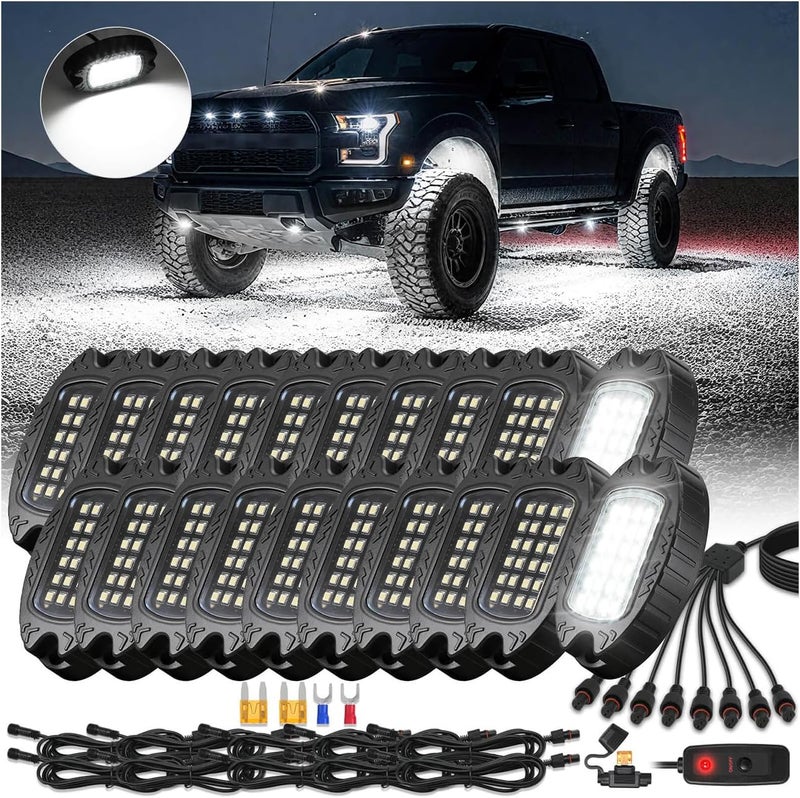 ZONECONA 20Pods Aluminum Housing Plug and Play All Pure White LED Rock Lights Kit with Switch Harness Wiring Extension, Quick Connect 6500K Metal Underglow 12V Waterproof for Semi Trucks Pickup Jeep Offroad RV - Image 1